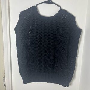 Vince Camuto Black Chunky Knit Sweater Vest Size Large Open Weave 100% cotton